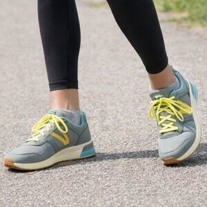 Vionic Curran Rechelle Leather Nylon Gray Blue Yellow Lace-up Sneaker, S…